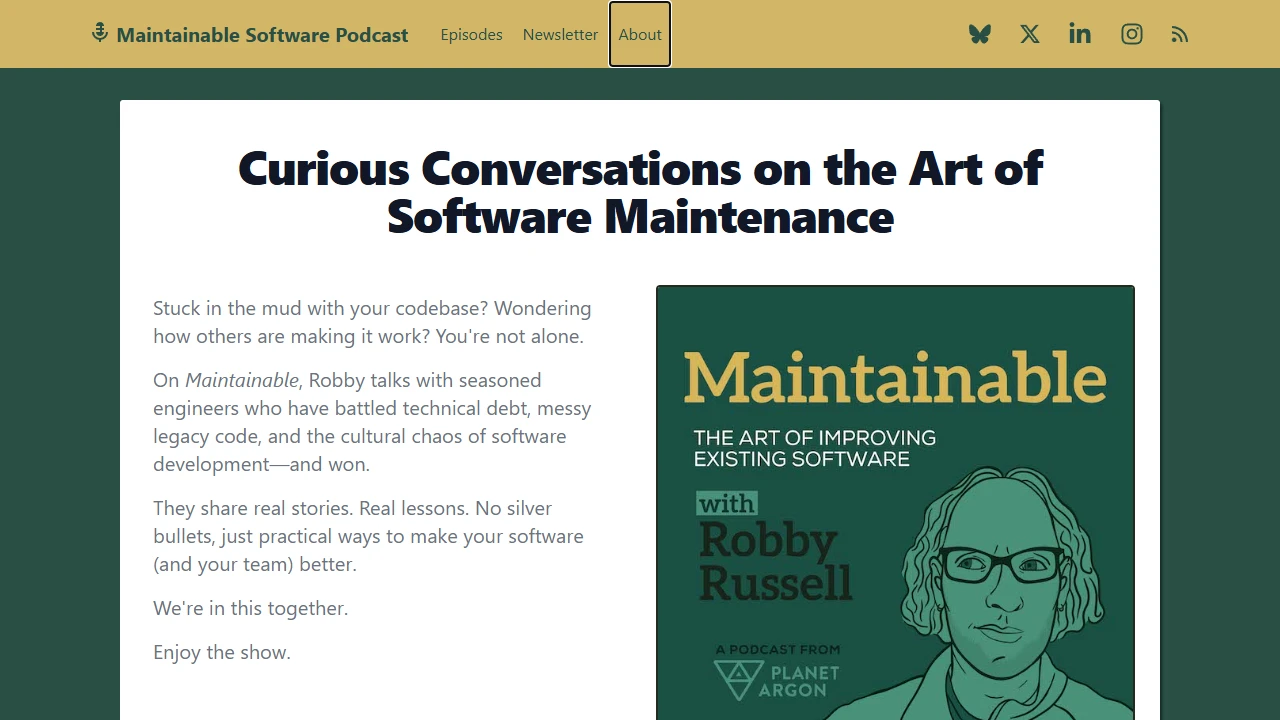 Screenshot of Maintainable Podcast