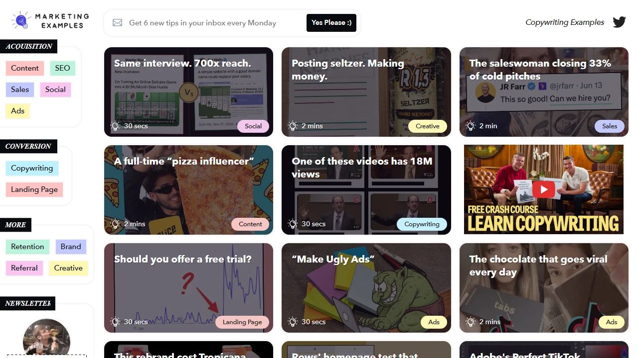 Screenshot of Marketing Examples