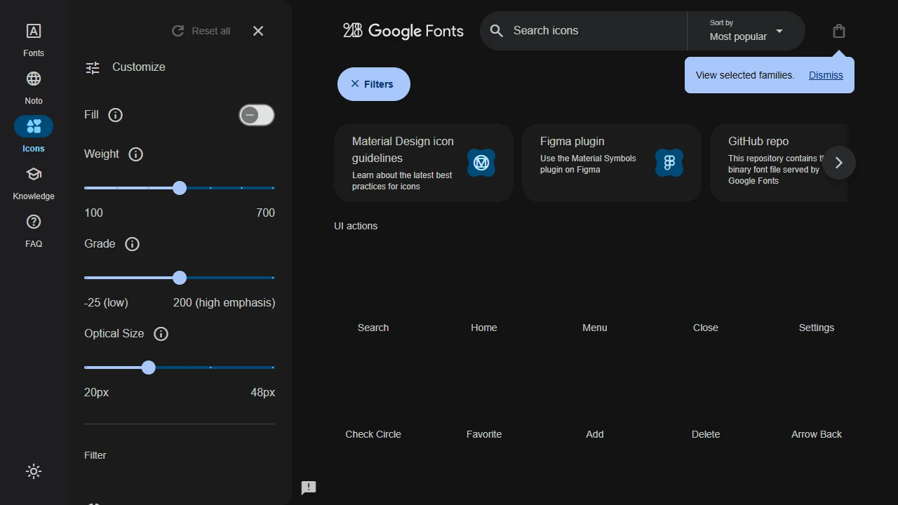 Screenshot of Material Icons