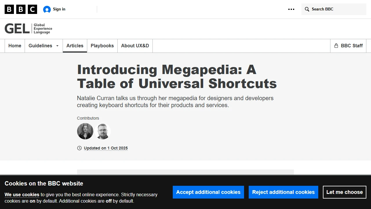 Screenshot of Megapedia: A Table of Universal Shortcuts