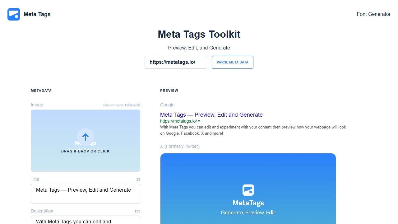Screenshot of Meta Tags