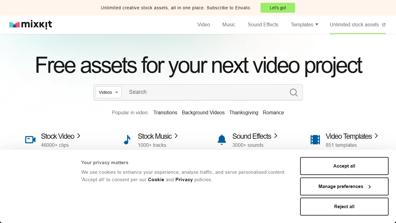 Screenshot of Mixkit