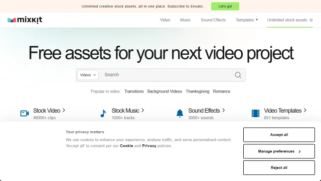 Screenshot of Mixkit