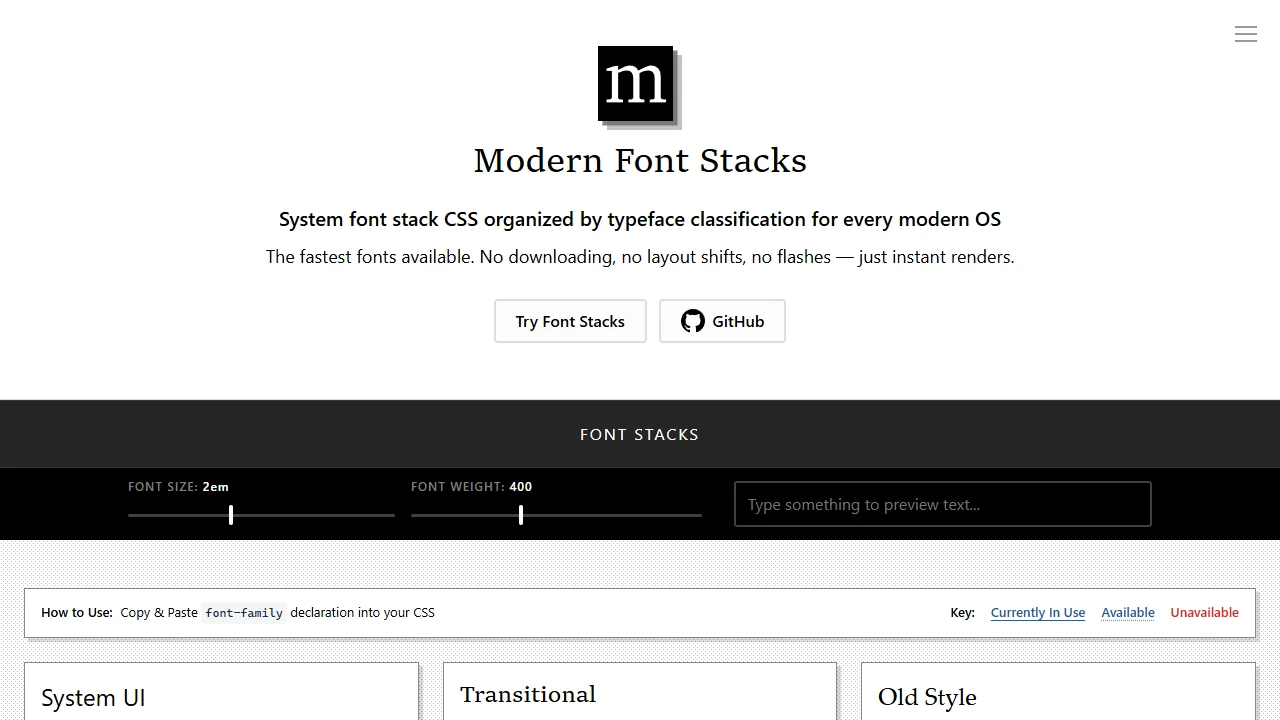 Screenshot of Modern Font Stacks