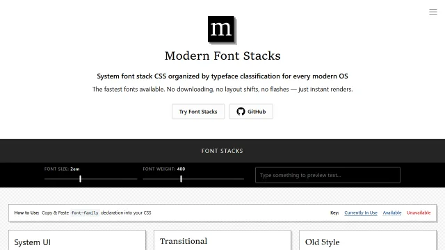 Screenshot of Modern Font Stacks