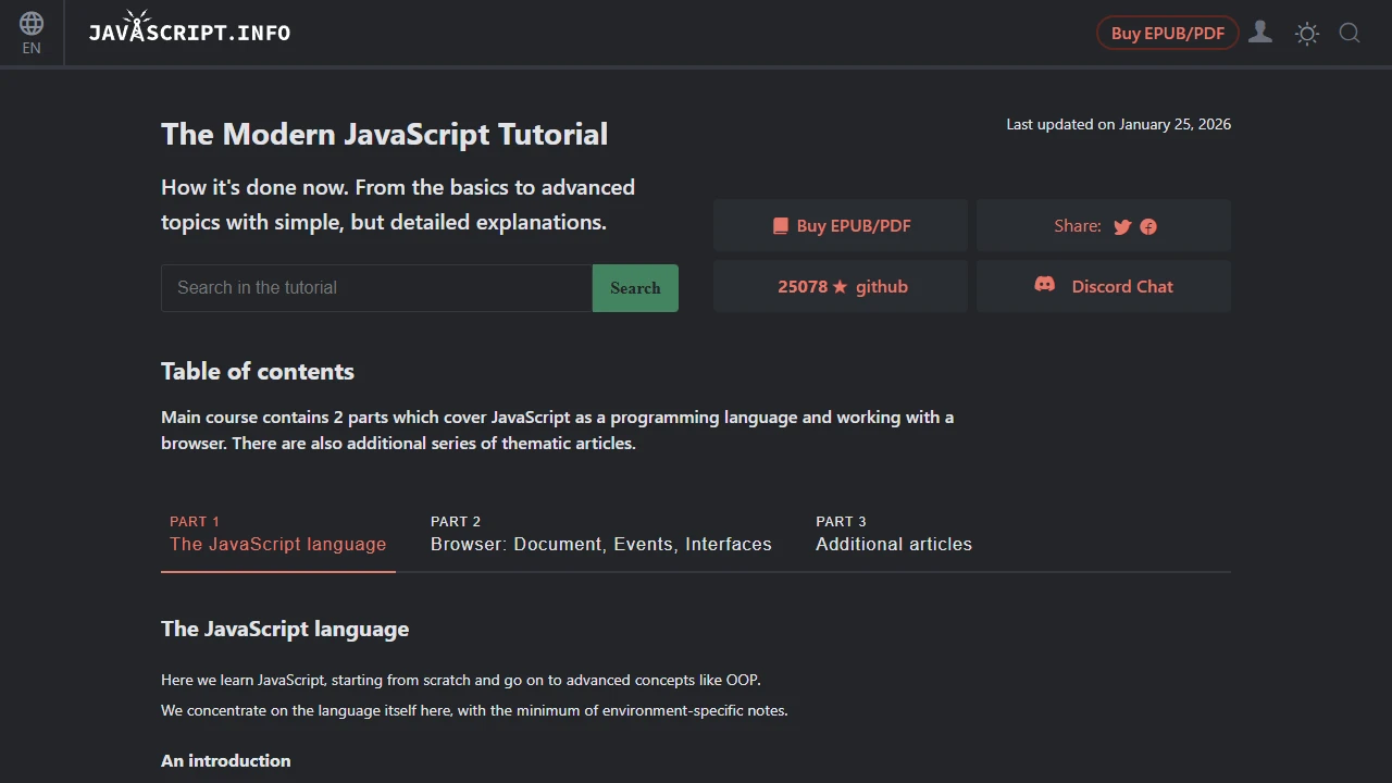 Screenshot of Modern JavaScript