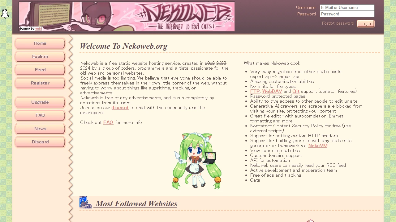 Screenshot of Nekoweb