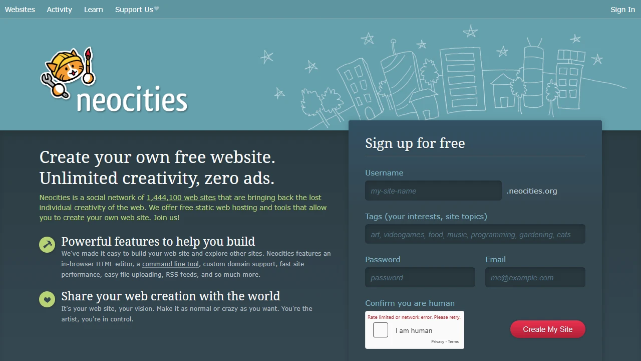 Screenshot of Neocities