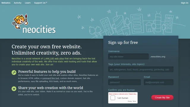 Screenshot of Neocities