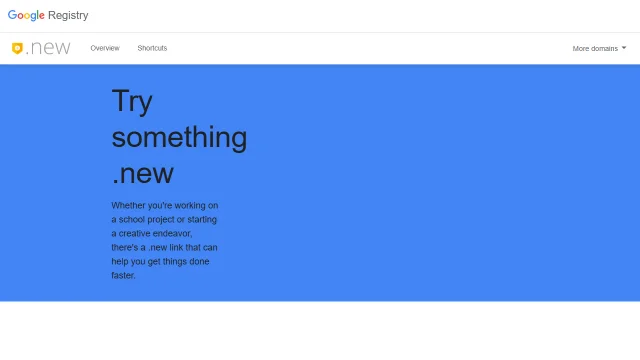 Screenshot of .new Registry