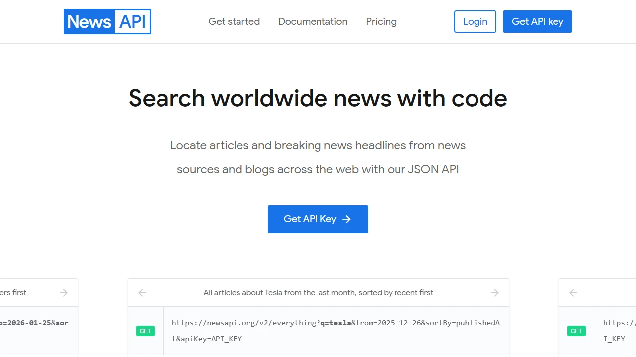 Screenshot of News API