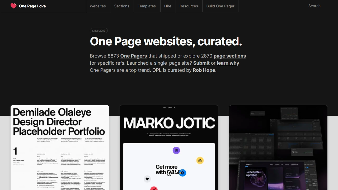 Screenshot of One Page Love