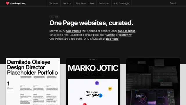 Screenshot of One Page Love