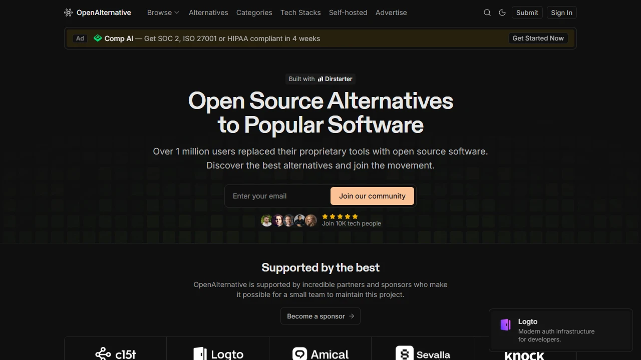 Screenshot of OpenAlternative