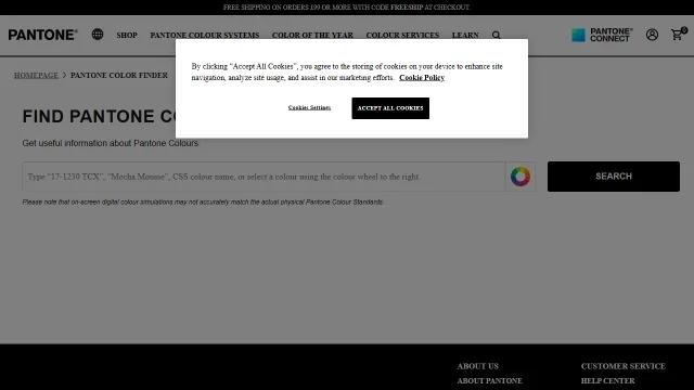 Screenshot of Pantone Colour Finder