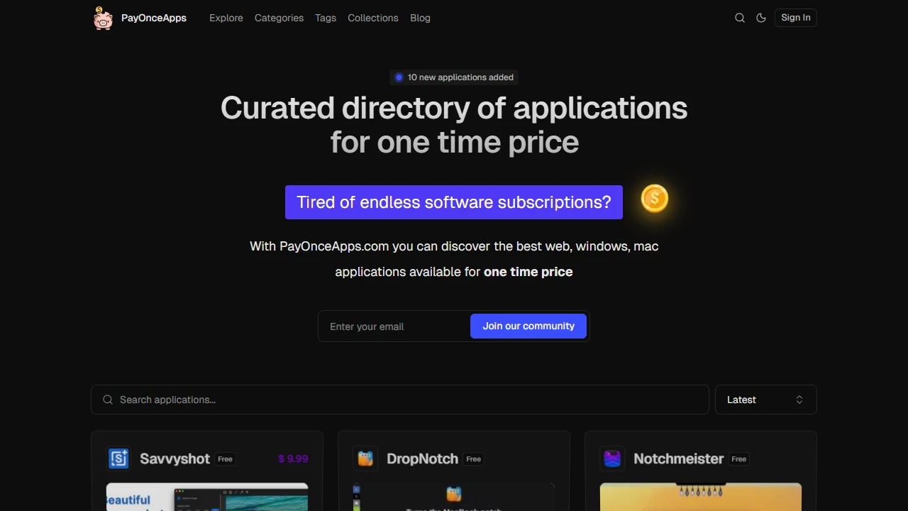 Screenshot of Pay Once Apps