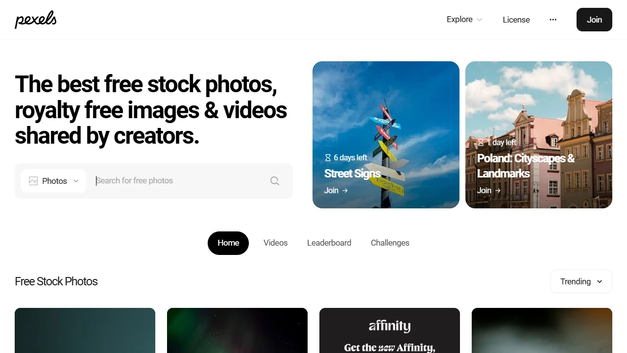 Screenshot of Pexels