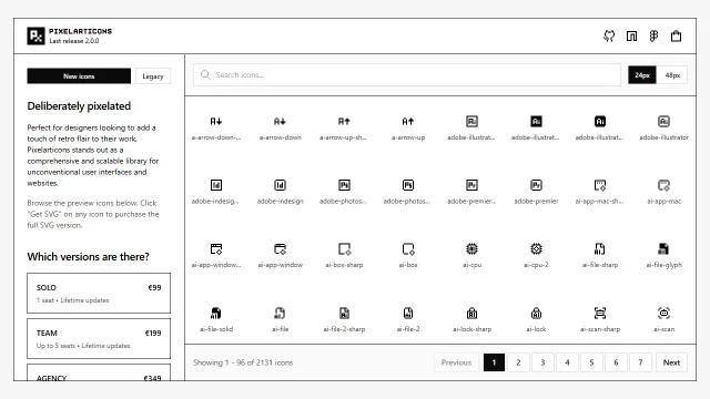 Screenshot of Pixelarticons