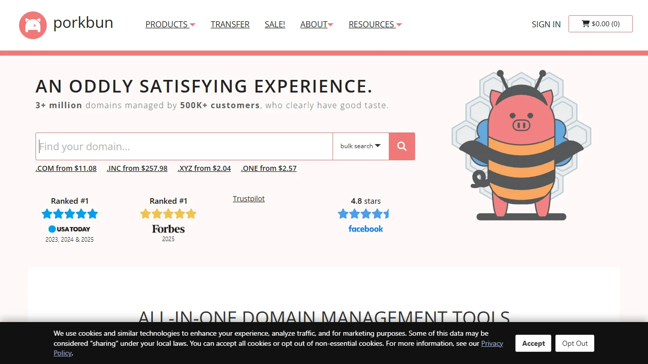 Screenshot of Porkbun