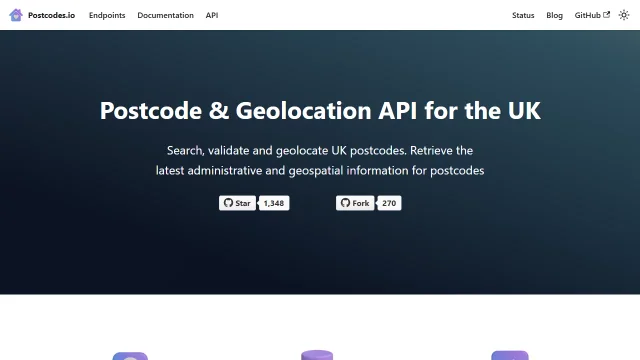 Screenshot of Postcodes.io