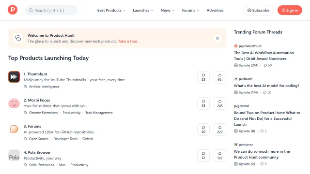 Screenshot of Product Hunt