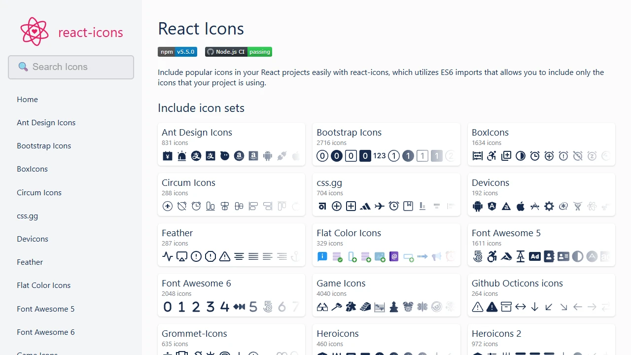 Screenshot of React Icons