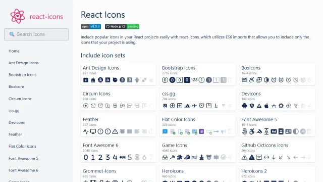 Screenshot of React Icons