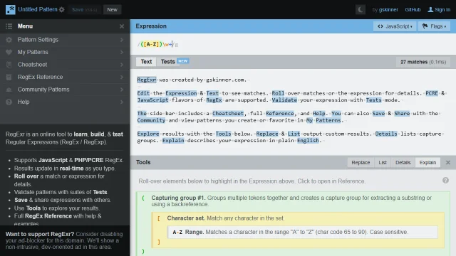 Screenshot of RegExr