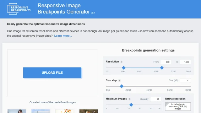 Screenshot of Responsive Image Breakpoints Generator