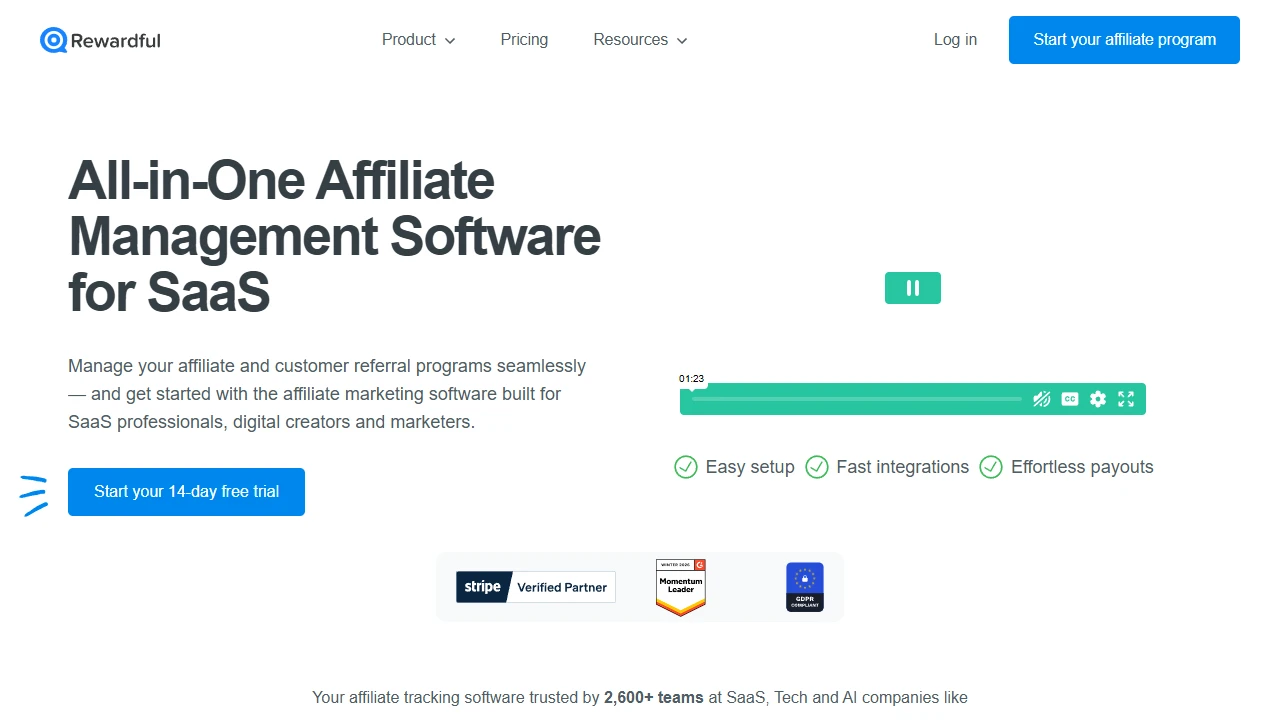 Screenshot of Rewardful