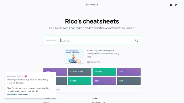 Screenshot of Rico's Cheatsheets