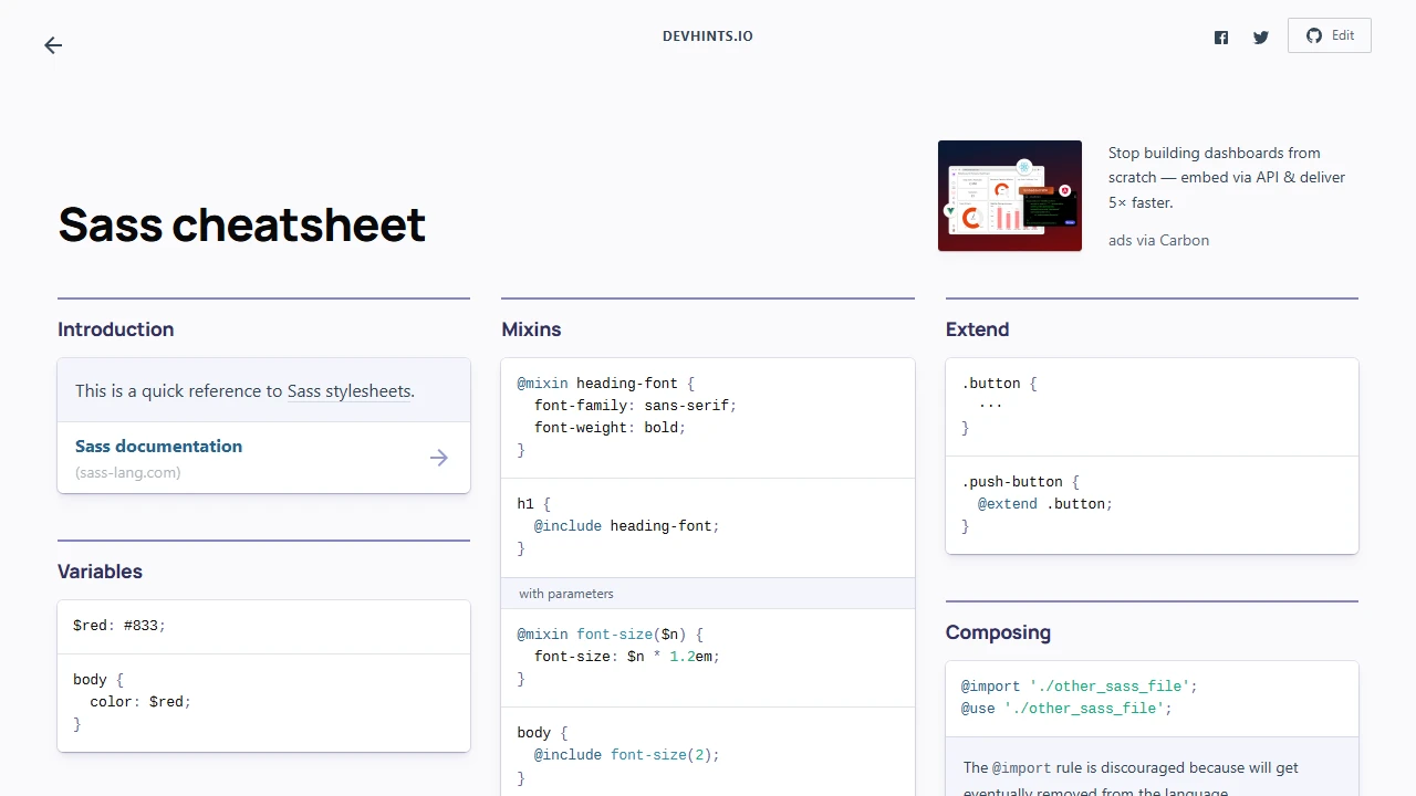 Screenshot of Sass Cheatsheet