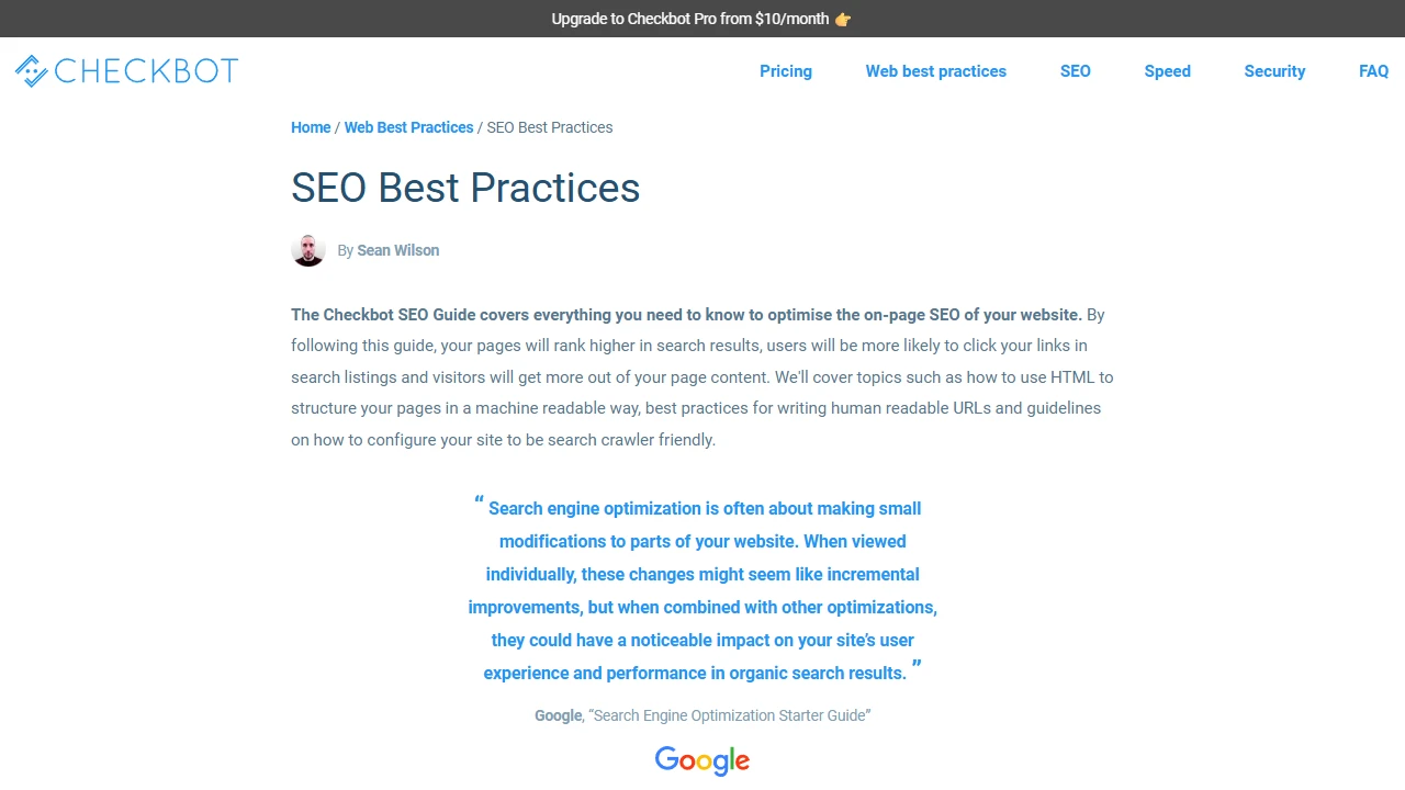 Screenshot of SEO Best Practices