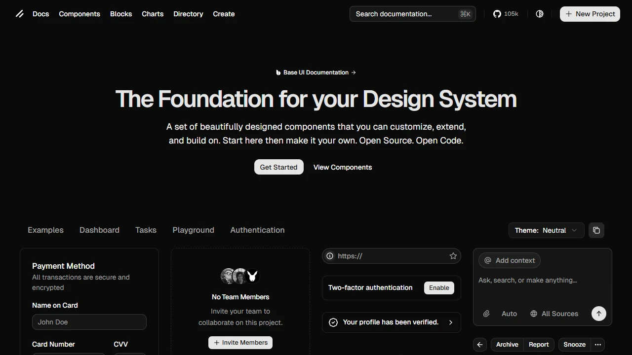 Screenshot of shadcdn/ui