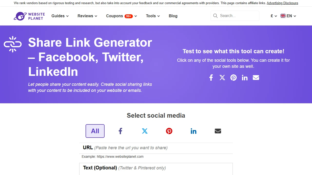 Screenshot of Share Link Generator