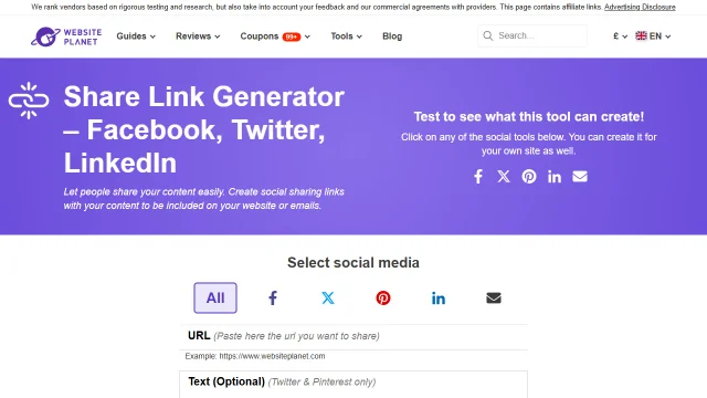 Screenshot of Share Link Generator