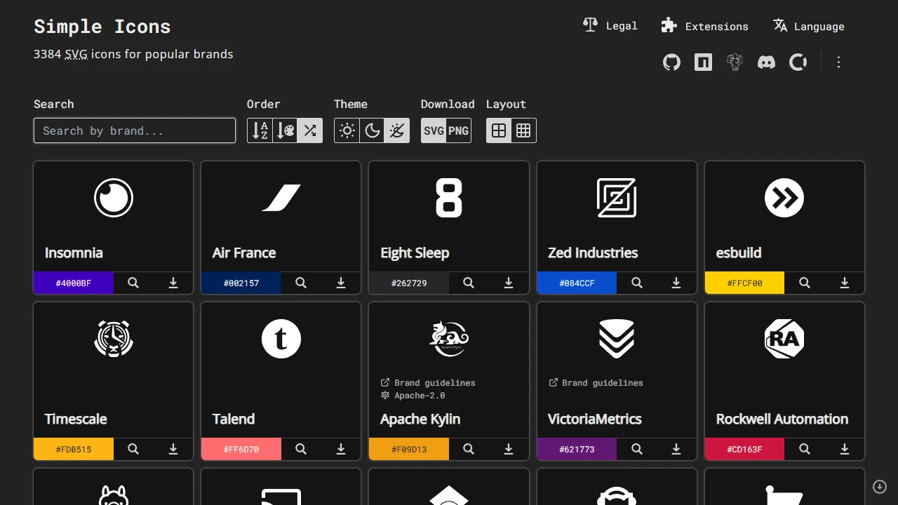 Screenshot of Simple Icons