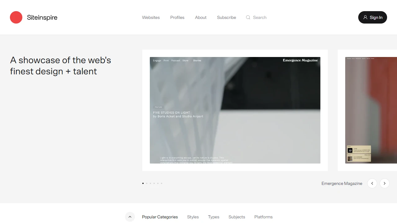 Screenshot of SiteInspire