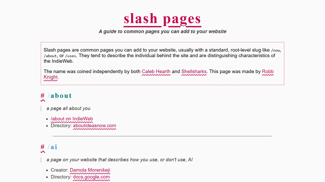 Screenshot of Slash Pages