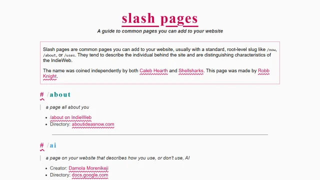 Screenshot of Slash Pages