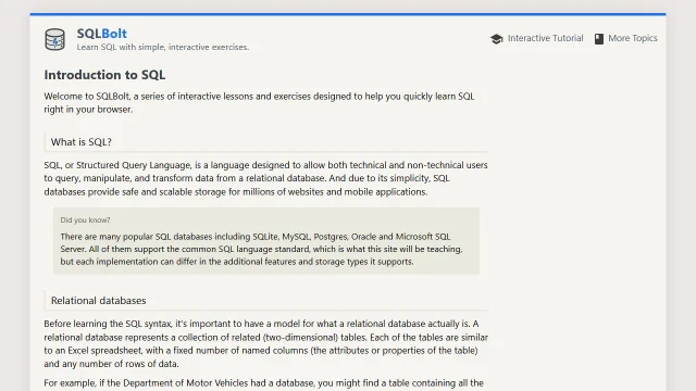 Screenshot of SQLBolt