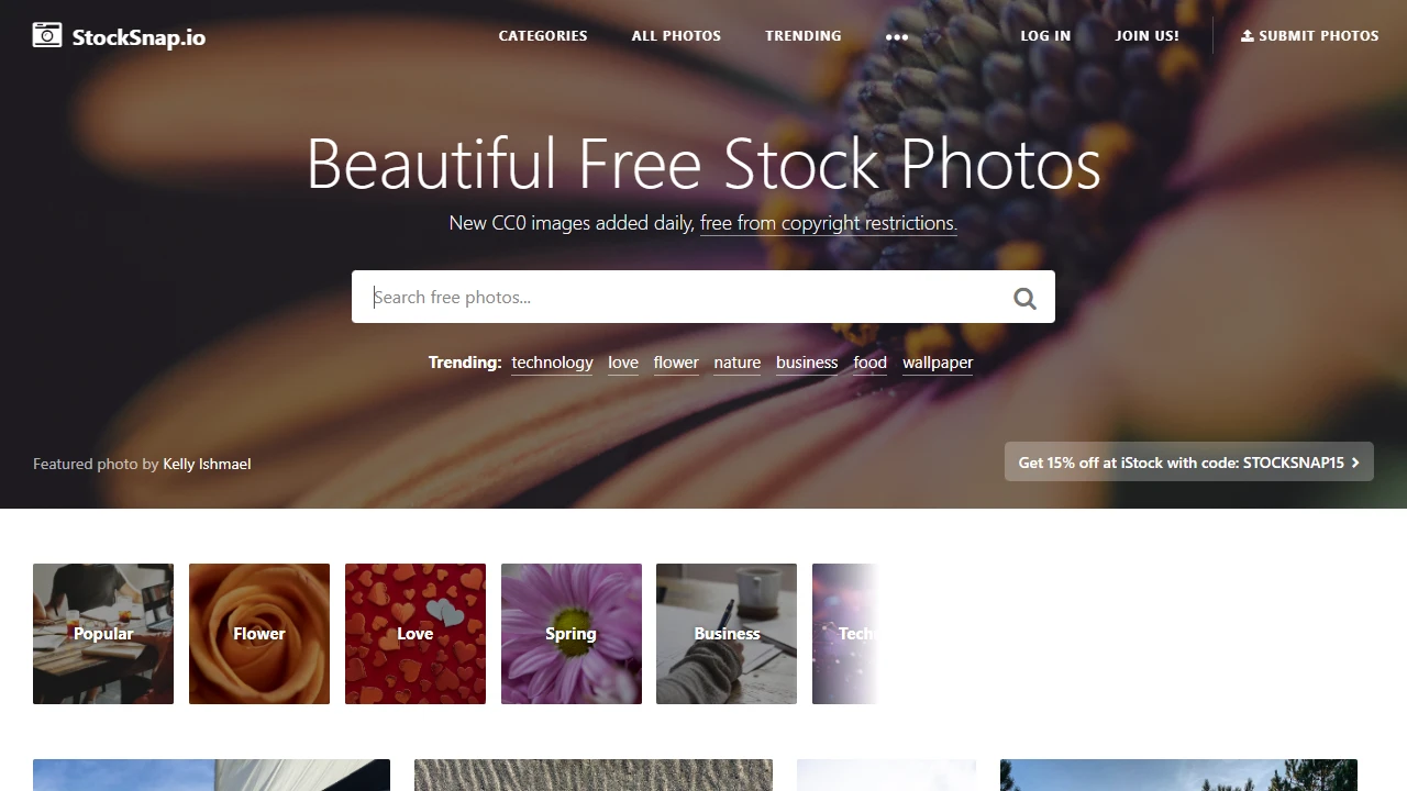 Screenshot of StockSnap