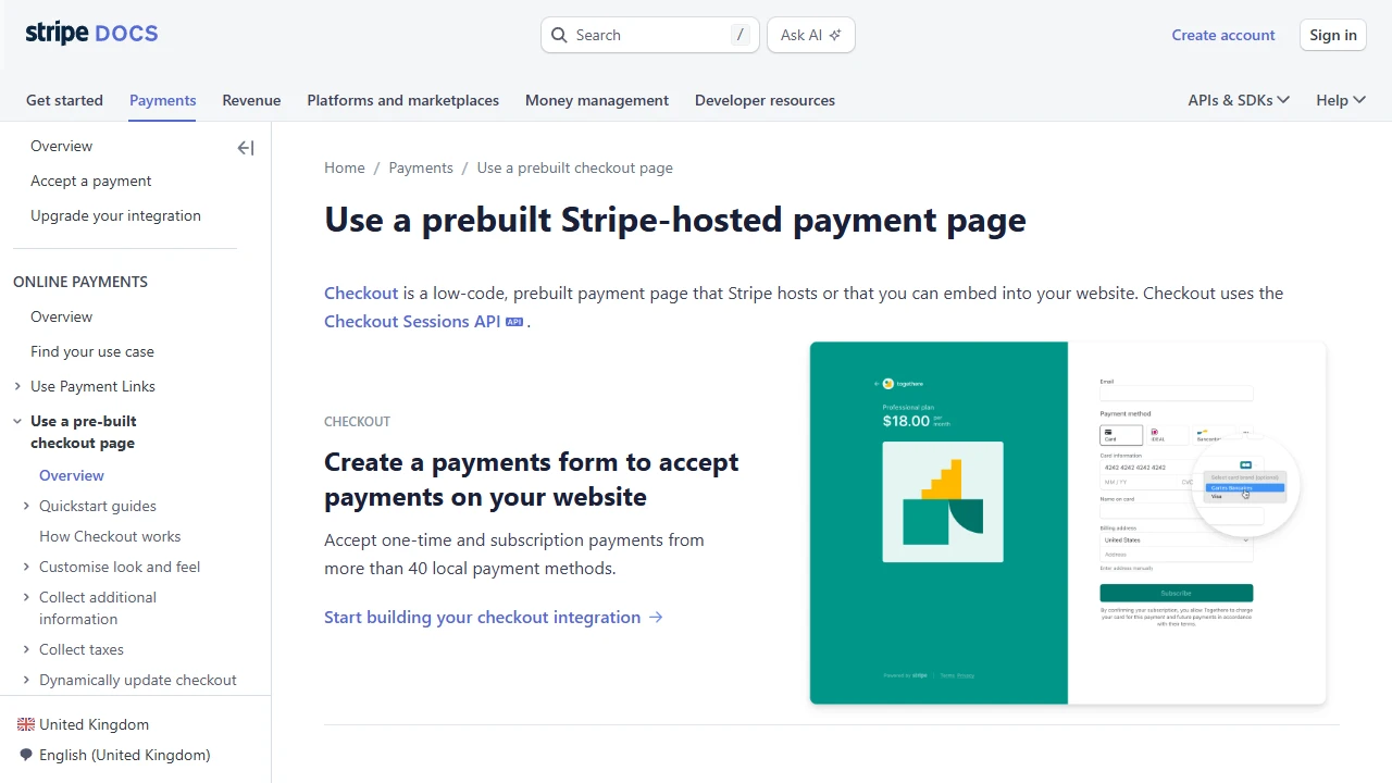 Screenshot of Stripe Checkout