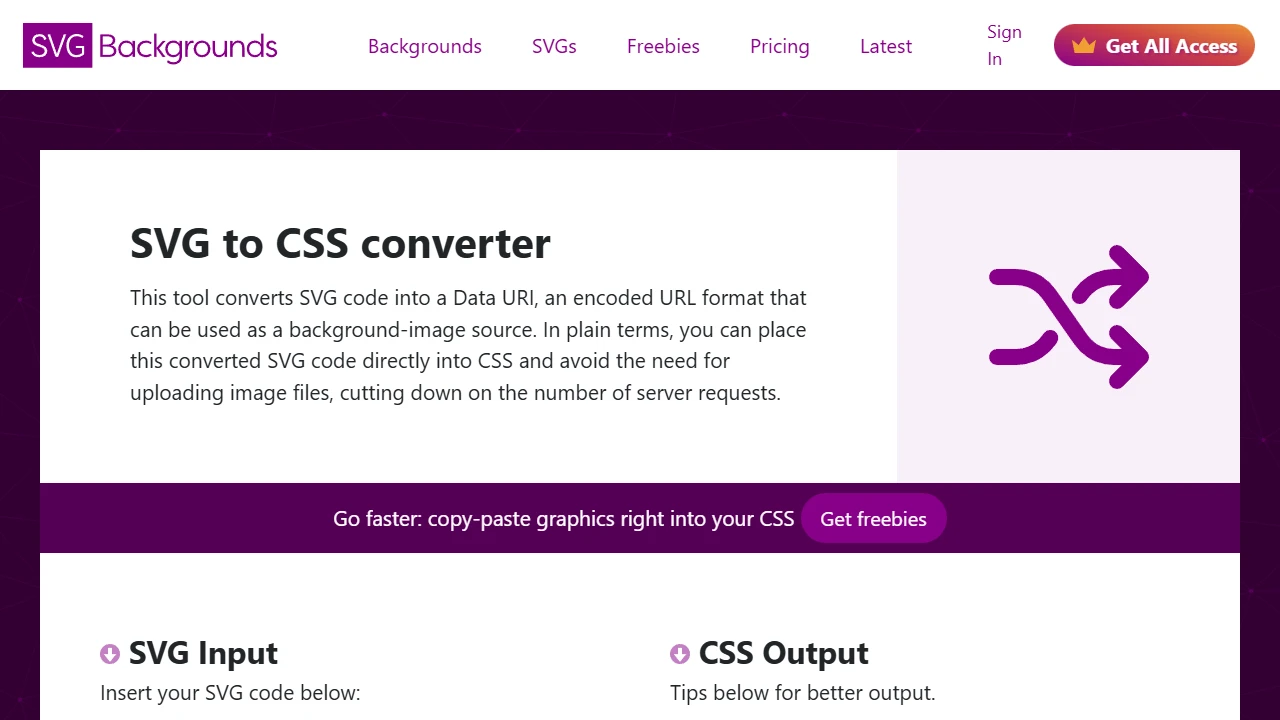 Screenshot of SVG to CSS converter