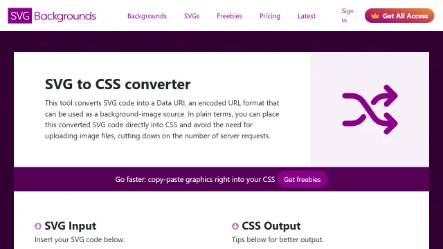 Screenshot of SVG to CSS converter