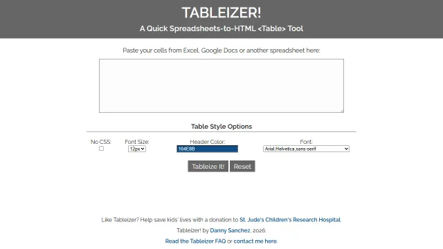 Screenshot of Tableizer