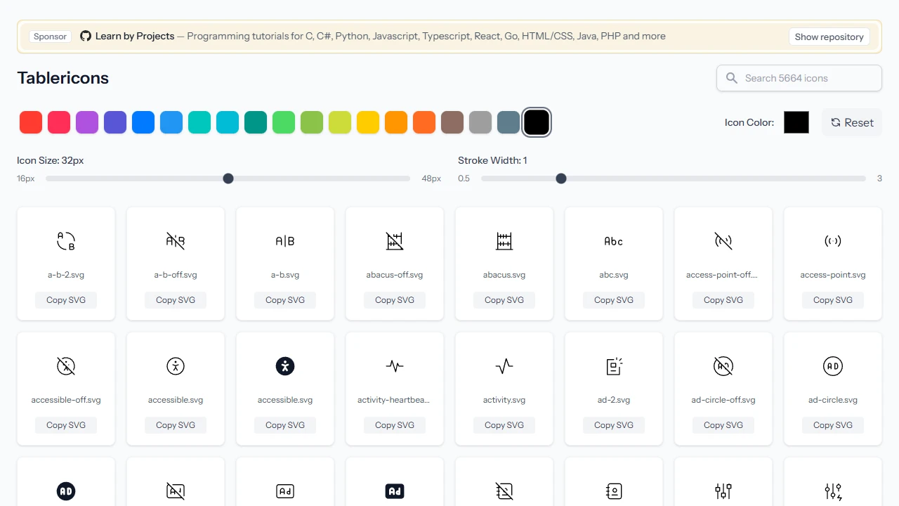 Screenshot of Tabler Icons