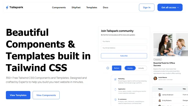Screenshot of Tailspark Tailwind Component Library