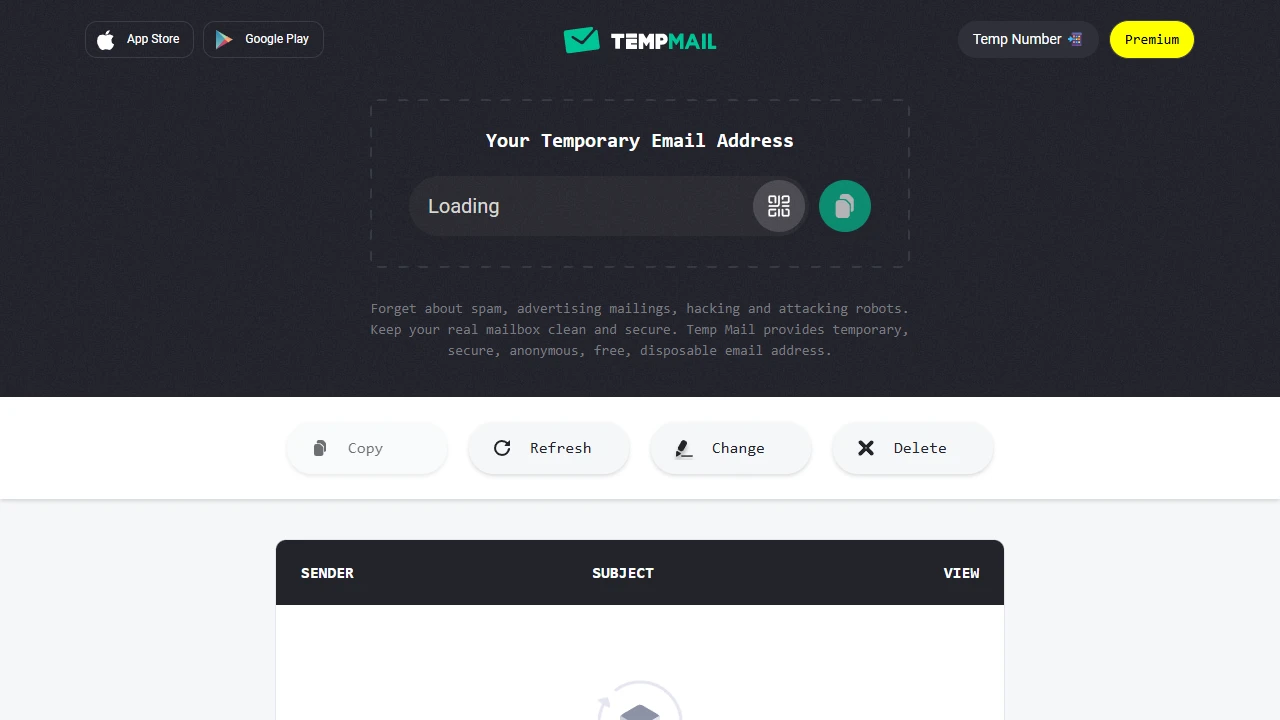 Screenshot of Temp Mail