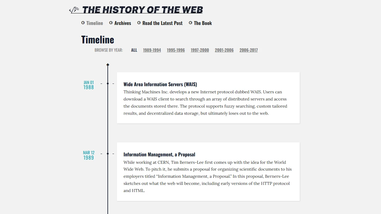 Screenshot of The History of the Web